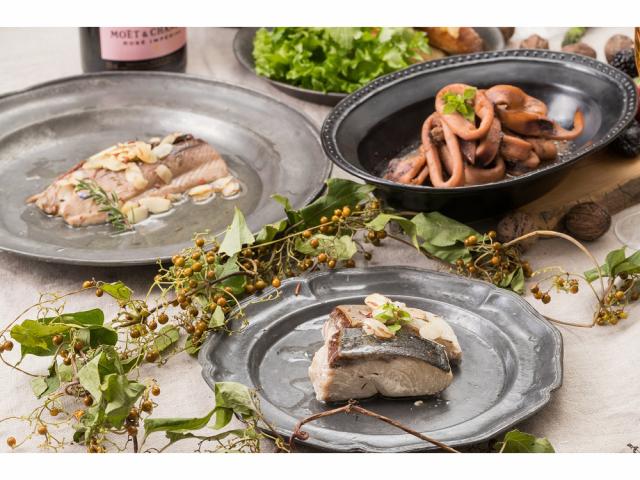 キトキトキッチン洋総菜詰合せ(天然ブリスモーク・天然ブリのコンフィ・イカのガーリックワタオイル煮)