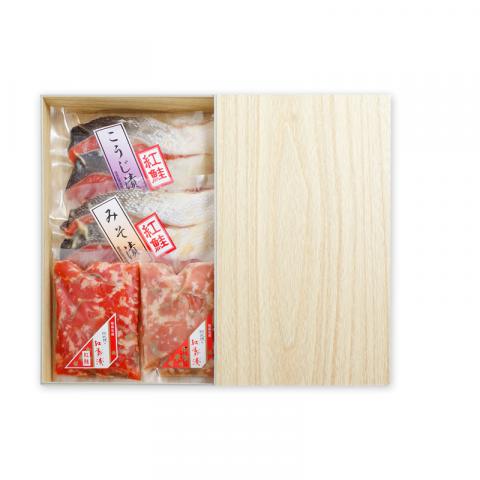 阿武隈の鮭浪漫　(紅葉漬2種各100g・紅鮭切身2種各2切詰合せ)