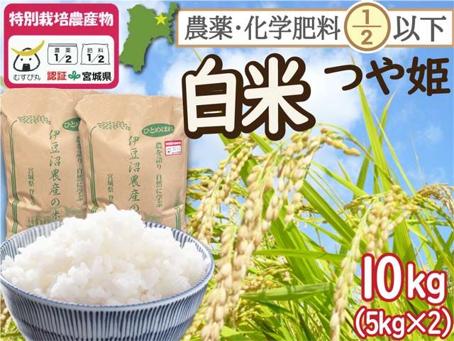 特別栽培米 つや姫 白米10kg（5kg×2）　　　令和8年産 一等米 宮城県登米市産 精米 農薬・化学肥料節減