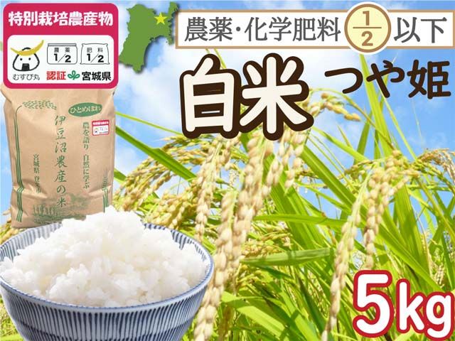特別栽培米 つや姫 白米5kg 令和8年産 一等米 宮城県登米市産 精米 農薬・化学肥料節減