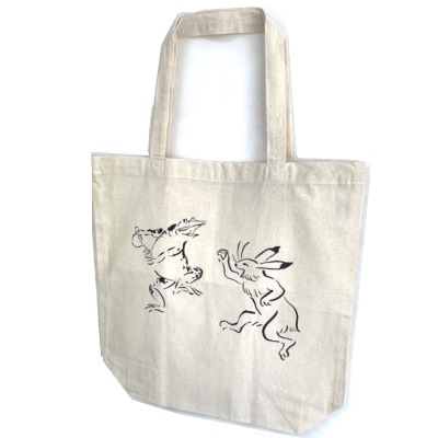 お茶を飲むカエルとウサギの鳥獣戯画ボトルセット エコボトル バッグと緑茶ティーバッグ 浅草の老舗銘茶問屋 壽々喜園