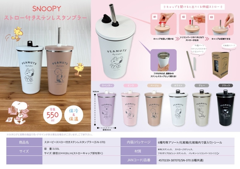 スヌーピーストロー付きステンレスタンブラー（36個入） | スヌーピー