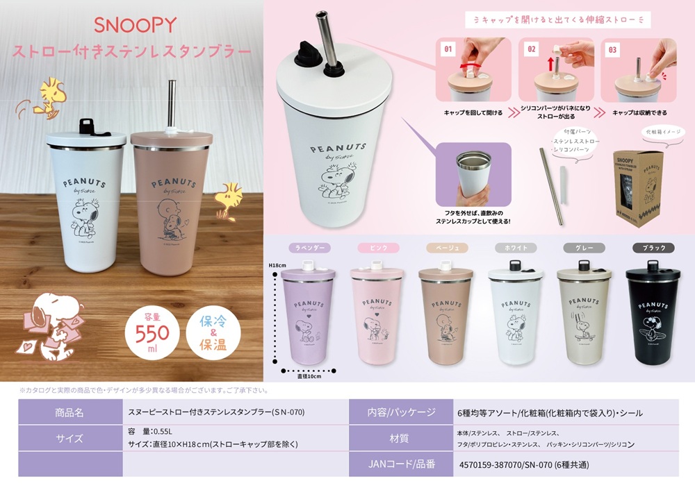 スヌーピーストロー付きステンレスタンブラー（36個入） | スヌーピー