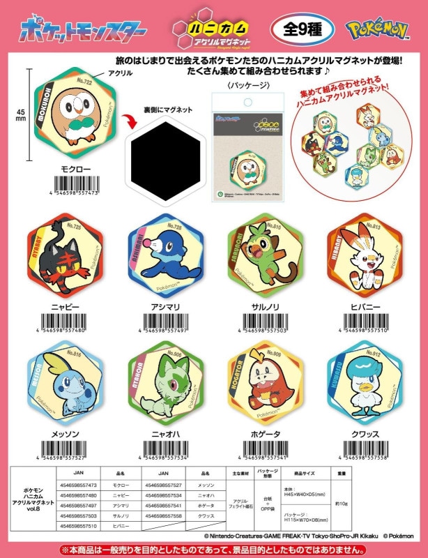 ポケットモンスター」ポケモン ハニカムアクリルマグネットvol.8（120