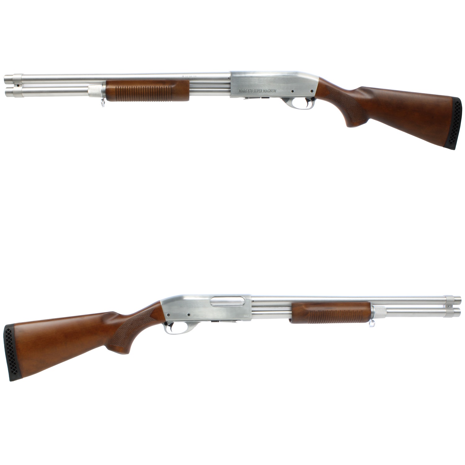 S＆T M870 ロング リアルウッド エアーコッキングショットガン Silver SUPER MAGNUM刻印