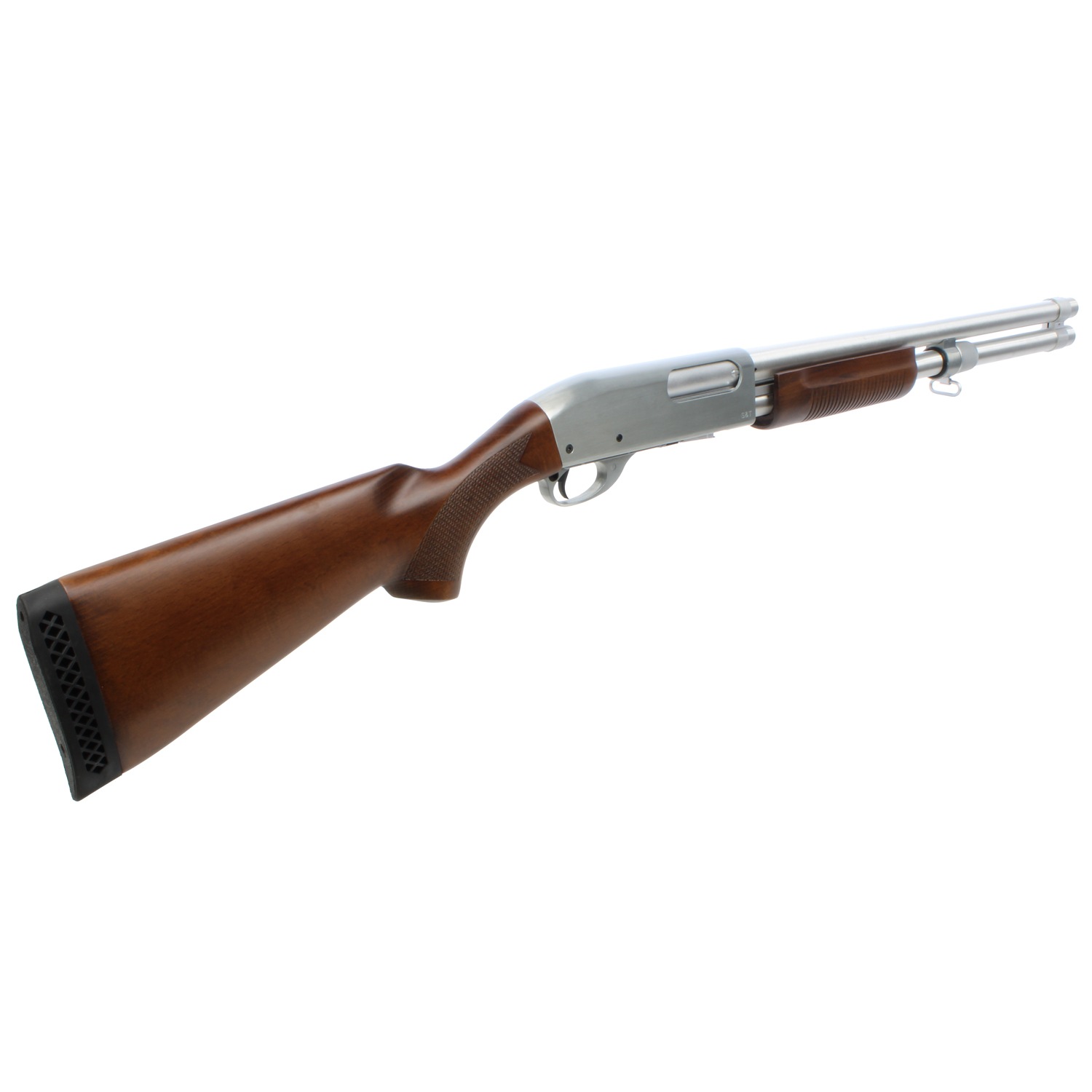 S＆T M870 ロング リアルウッド エアーコッキングショットガン Silver SUPER MAGNUM刻印