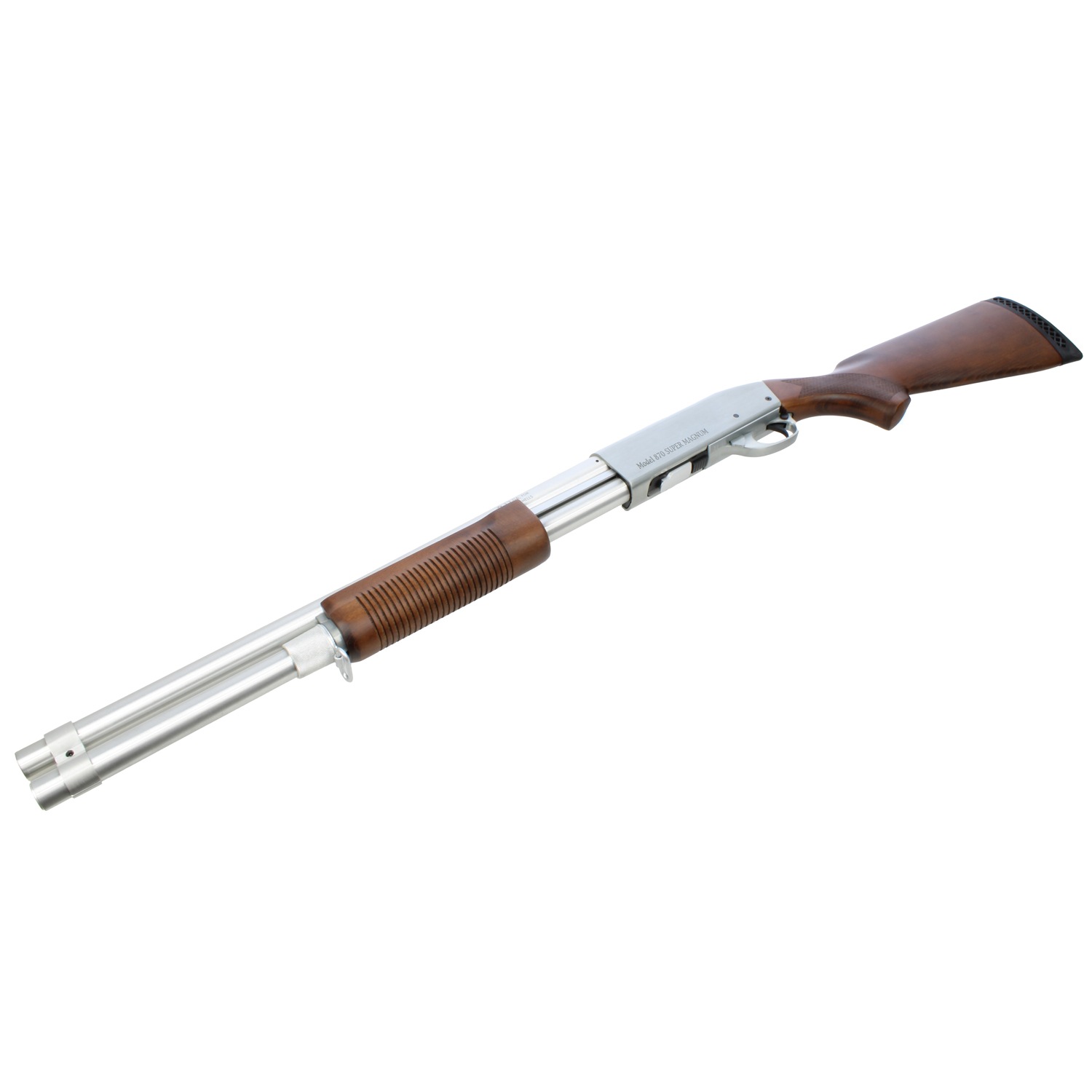 S＆T M870 ロング リアルウッド エアーコッキングショットガン Silver SUPER MAGNUM刻印