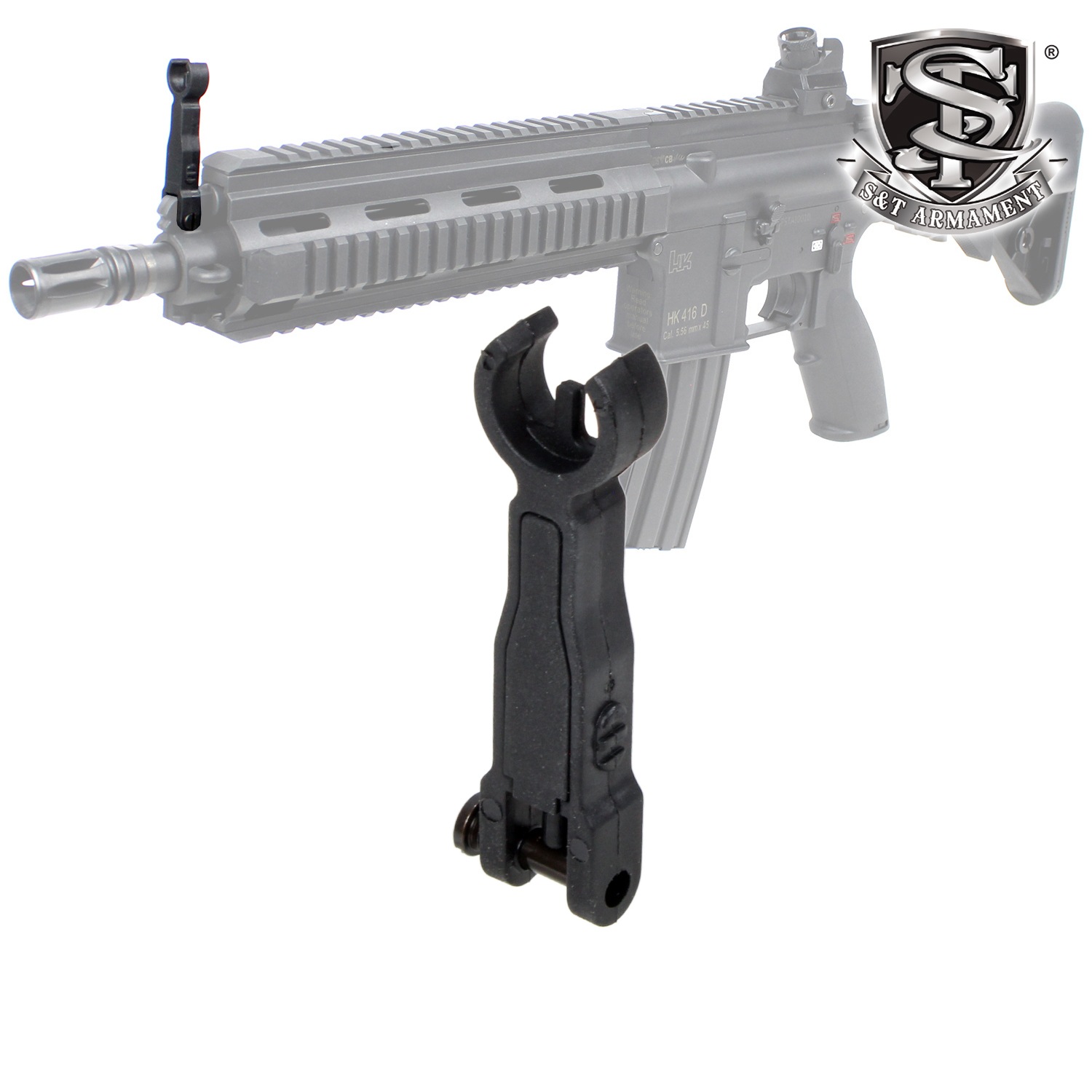 HK416D 中古　使用回数5回　ストック、ドットサイト（カバーなし） S＆T HK416 ナイロン製 フォールディング フロントサイト Black | S&T