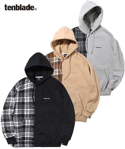 【TENBLADE】Serif logo check hoodie