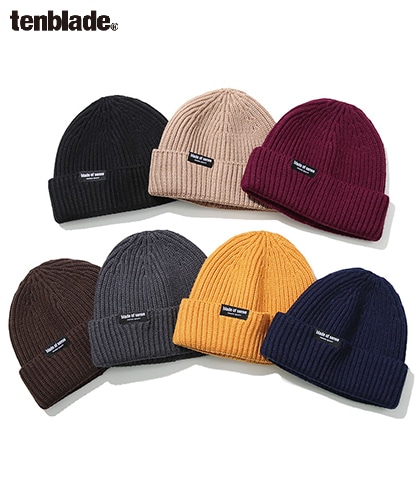 【TENBLADE】Tap label short beanie