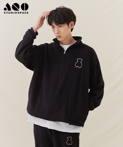 AQO studio space トレーナー　ブラック AQOstudiospace】AQO BEAR FLEECE HALF ZIP-UP | CLOTHING,OUTER