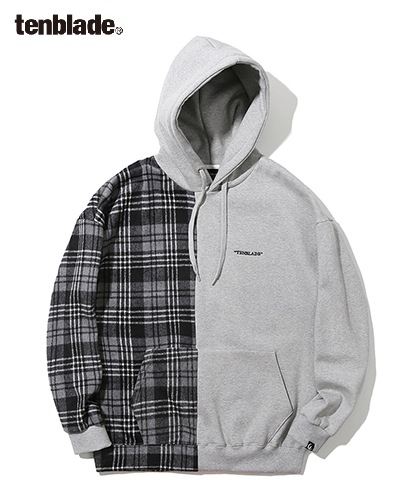 【TENBLADE】Serif logo check hoodie