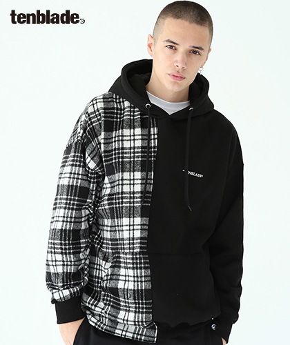 【TENBLADE】Serif logo check hoodie