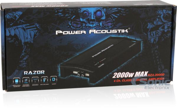 パワーAcoustik RZ4-2000DレイザーシリーズD級アンプ - 4チャンネル。 2,000Wマックス。 160W X 4 - 4Ohm。 パワーAcoustik RZ4-2000DレイザーシリーズD級アンプ - 4チャンネル
