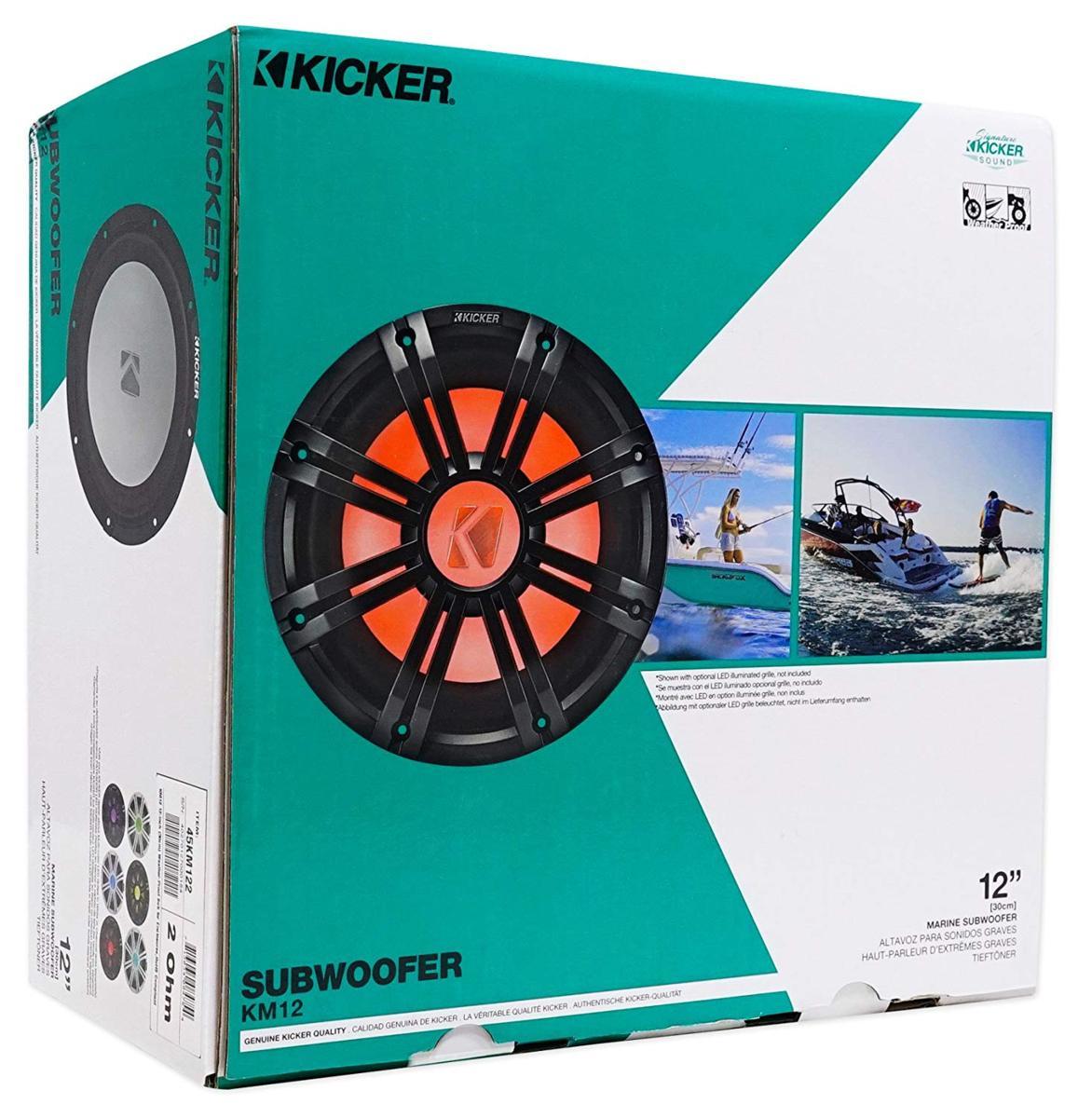 KICKER KMF124 12インチ マリンサブウーファー LEDチャコールグリル 