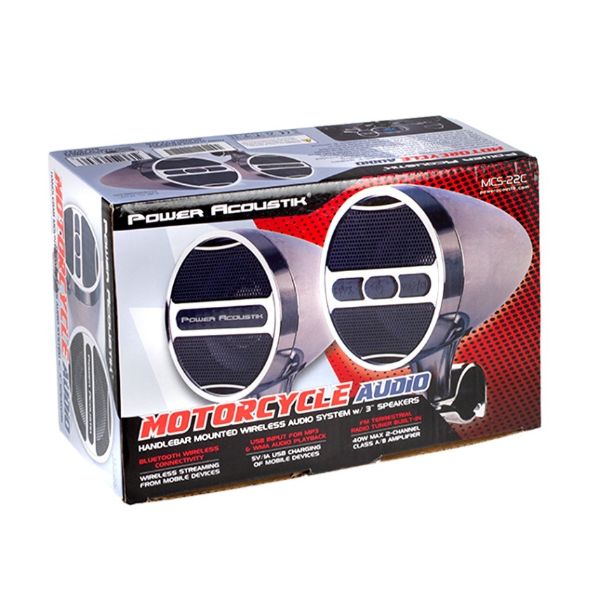 MCS-22C オートバイ用オーディオ クロームメッキ/Bluetooth内蔵/アンプ