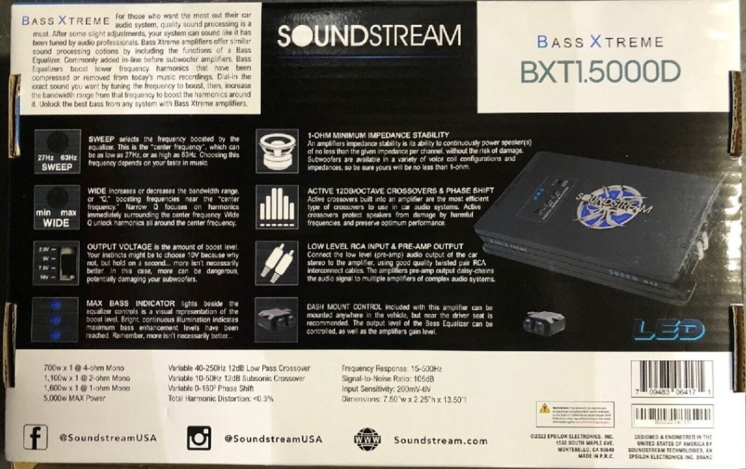 BXT1.5000D BXT シリーズ Class D 1ch ロゴが光る Max.5000W サウンド