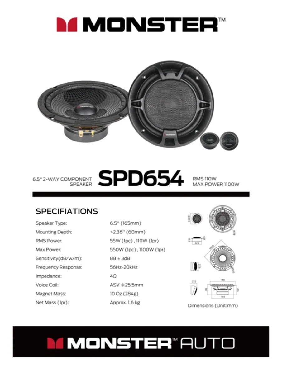SPD654 16.5cm��6.5�������Max.1100W ��󥹥��������ǥ��� Monster Audio