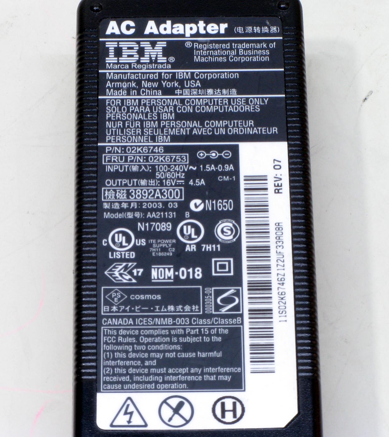 N-12/IBM ThinkPad��AC�����ץ� 02K6753 16V/4.5A �Ÿ���������