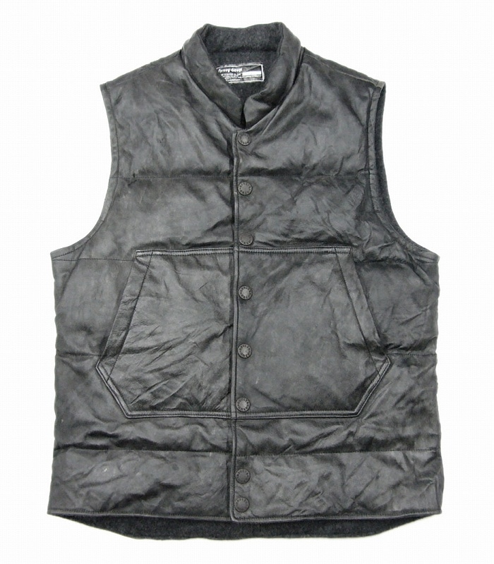 *HEAVY GAUGE*HORSE LEATHER-DOWN VEST-(ASH BLK)