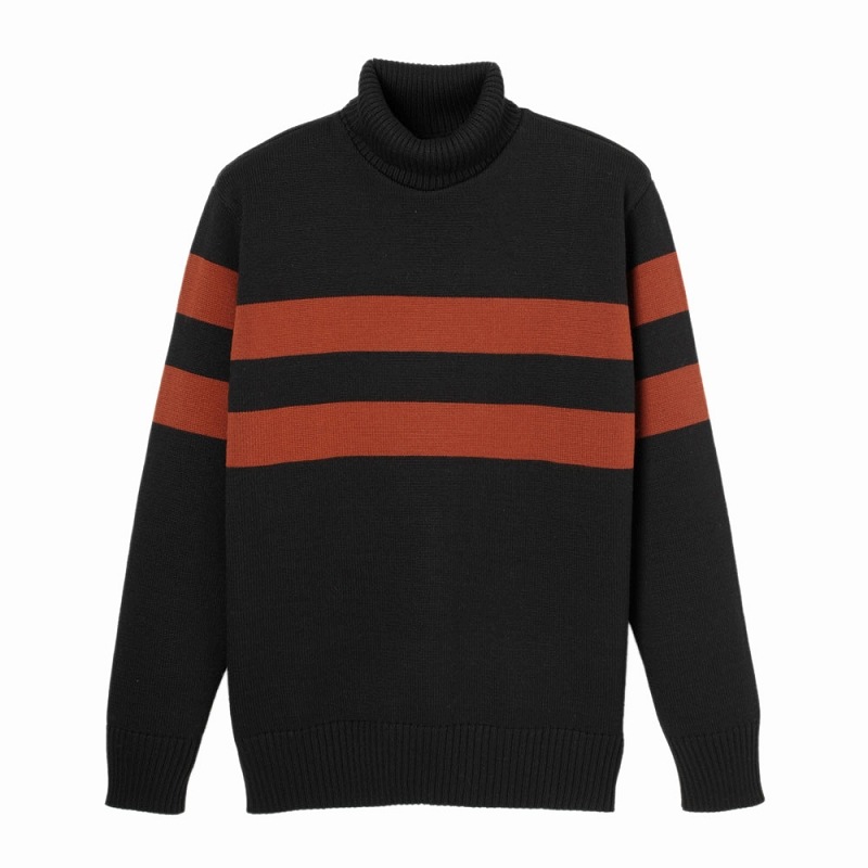 *STEVENSON OVERALL*<BR>AT<BR>ATHULETIC<BR>-TURTLENECK SWEATER-<BR>(BLK×ALMOND)<BR>