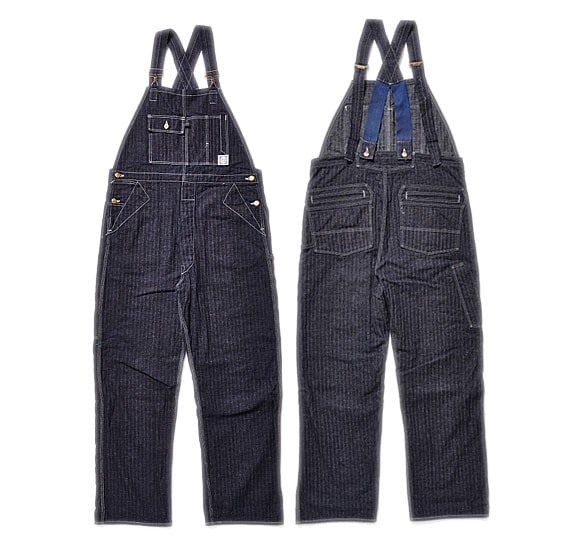 *JOHN GLUCKOW*(by WAREHOUSE)JG-41-STRONGARM REINFORCED OVERALLS-(STRIPE DENIM)