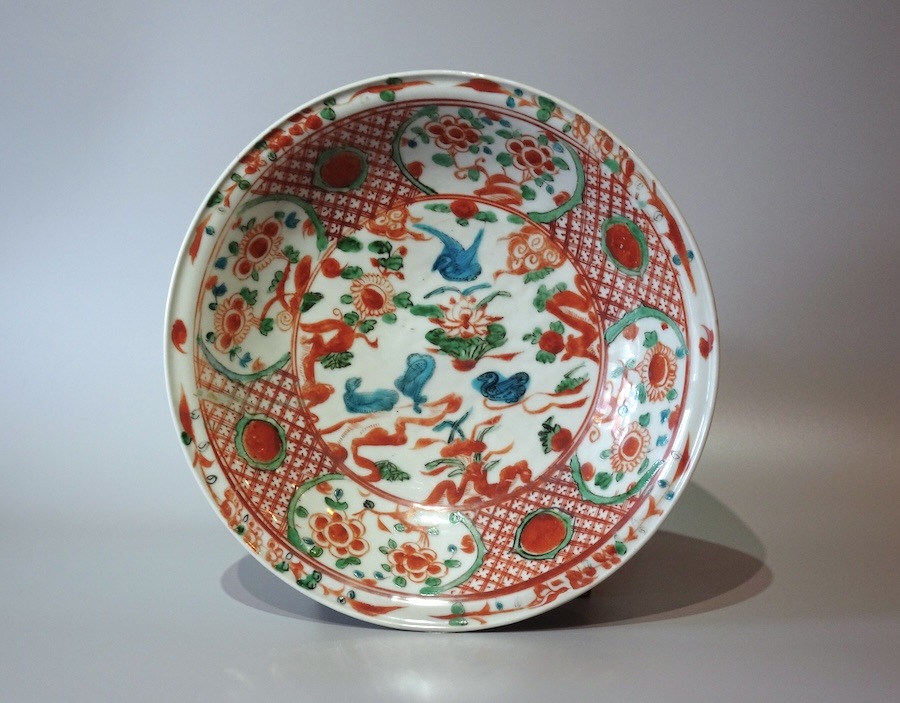 中国明　清時代 呉須赤絵花鳥 五彩 鳥花文皿 古陶磁／民窯 輸出品 EU1-4 中国明 清時代 呉須赤絵花鳥 五彩 鳥花文皿 古陶磁／民窯