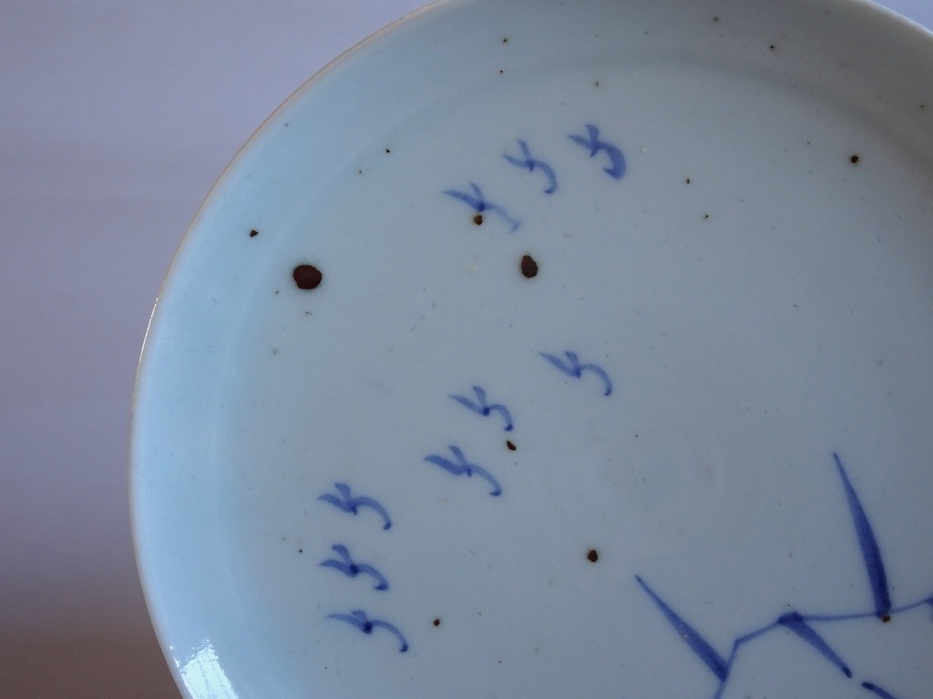 古美術骨董品　17世紀　初期伊万里草花雁図　幅約六寸中皿 古美術骨董品 17世紀 初期伊万里草花雁図 幅約六寸中