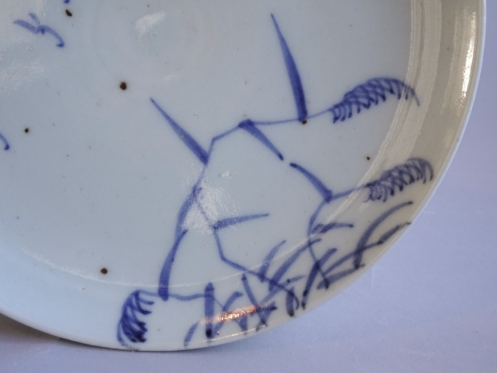 翔)古伊万里 染付 初期伊万里 江戸初期 鷺 葦 陶片 発掘品 1630年