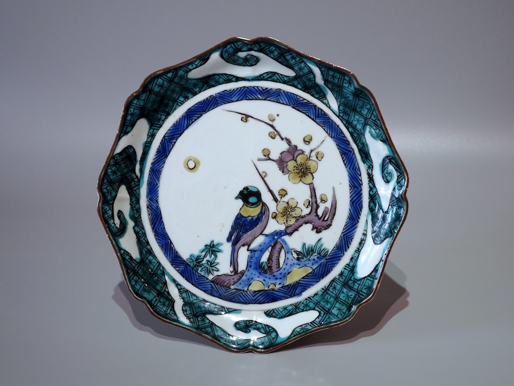 古九谷　青手茄子紋大皿　古美術 直径44㎝ 青手古九谷茄子文大平鉢 | 商品詳細 東洋古陶磁の前坂晴天堂