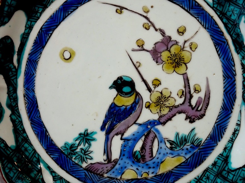 皿■九谷人物赤絵 9客 松梅 古九谷（江戸期）小皿 豆皿 古美術 時代物 骨董■ 皿□九谷人物赤絵 9客 松梅 古九谷（江戸期）小皿 豆皿