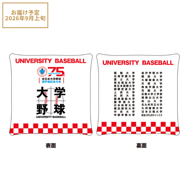 第75回全日本大学野球選手権記念大会 出場校名入りビーズクッション