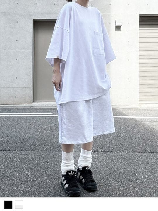 [SET]Basic Over Pocket Tee＋Basic Sweat Half Pants