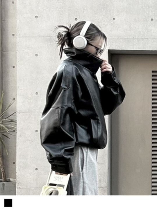 Stand Collar Leather Blouson
