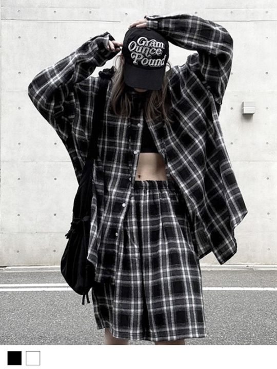 Loose Check Hoodie Shirt