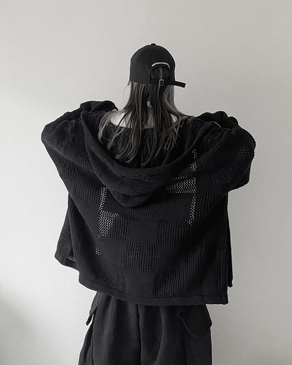 Mesh Checker Zip Hoodie
