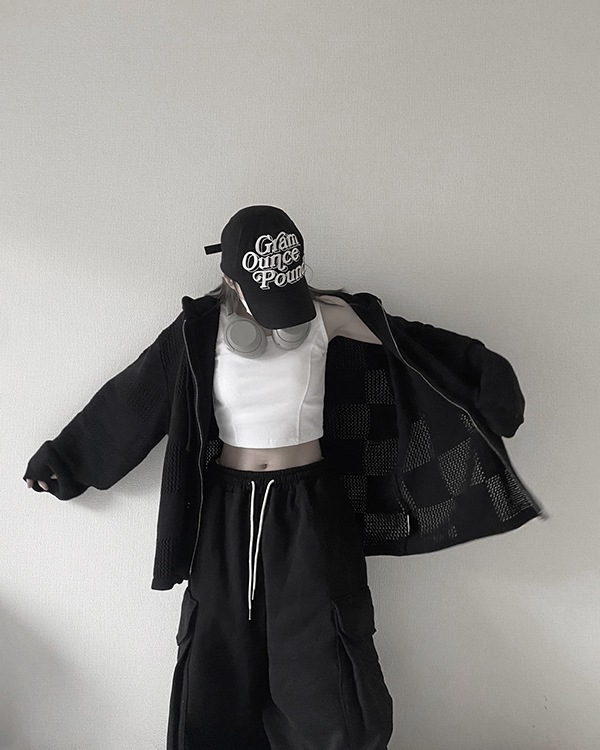 Mesh Checker Zip Hoodie