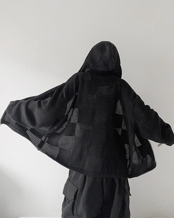 Mesh Checker Zip Hoodie