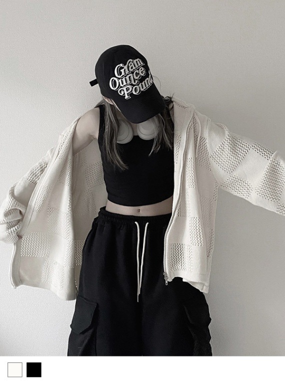 Mesh Checker Zip Hoodie