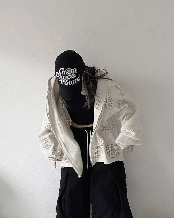 Mesh Checker Zip Hoodie