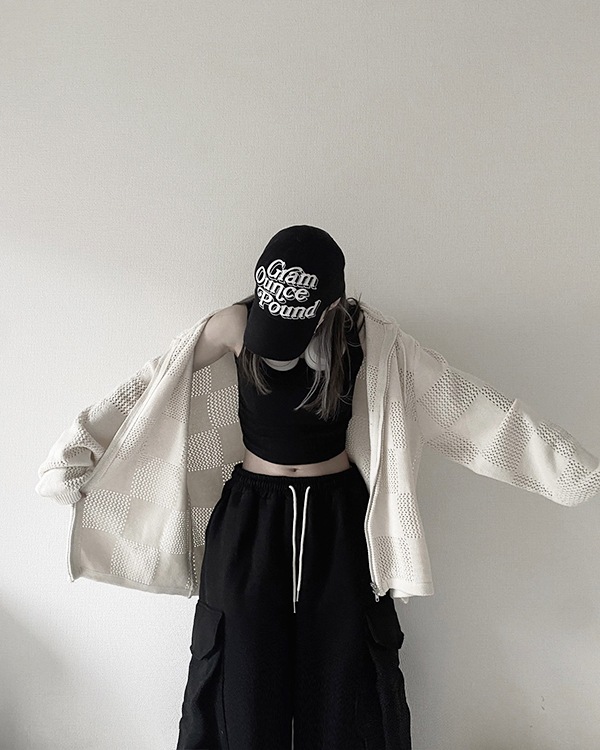 Mesh Checker Zip Hoodie