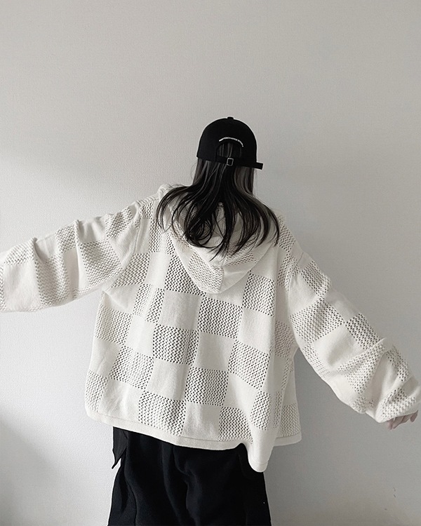 Mesh Checker Zip Hoodie
