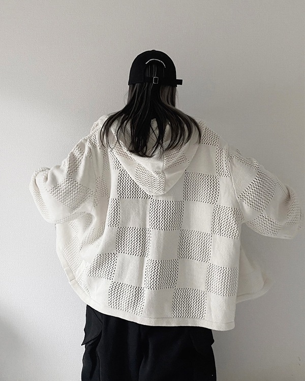 Mesh Checker Zip Hoodie