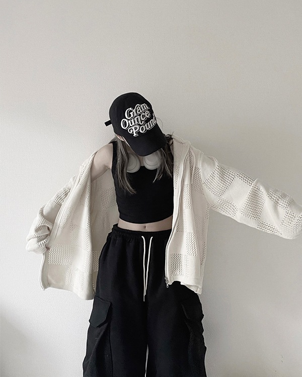 Mesh Checker Zip Hoodie