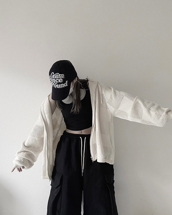 Mesh Checker Zip Hoodie