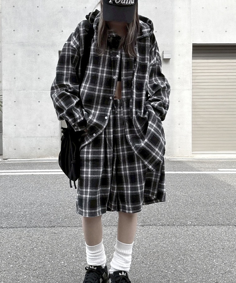 Loose Check Hoodie Shirt