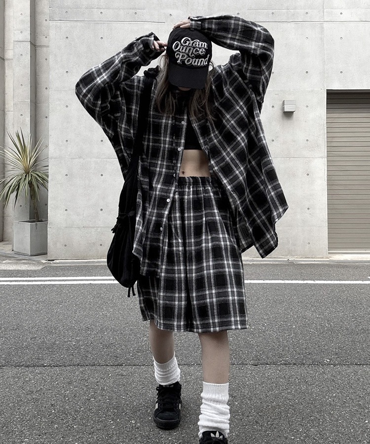 Loose Check Hoodie Shirt