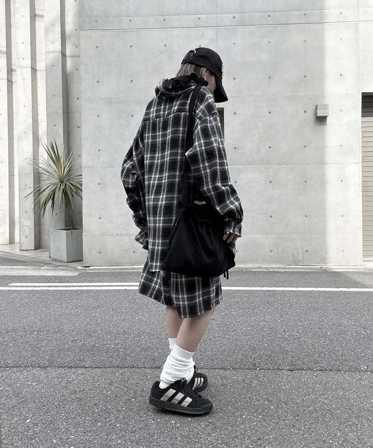 Loose Check Hoodie Shirt