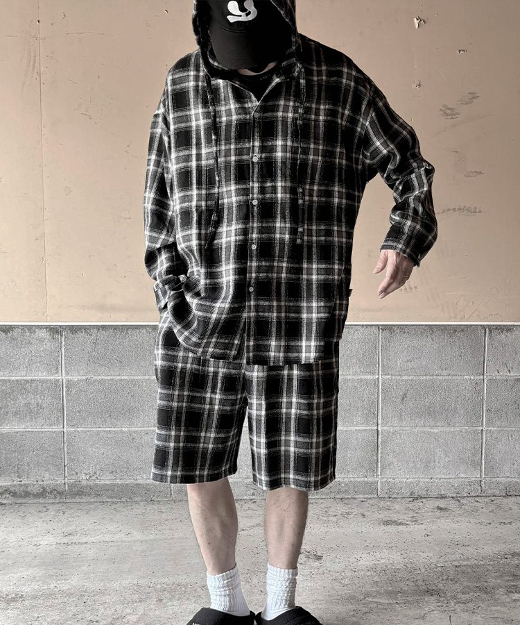 Loose Check Hoodie Shirt
