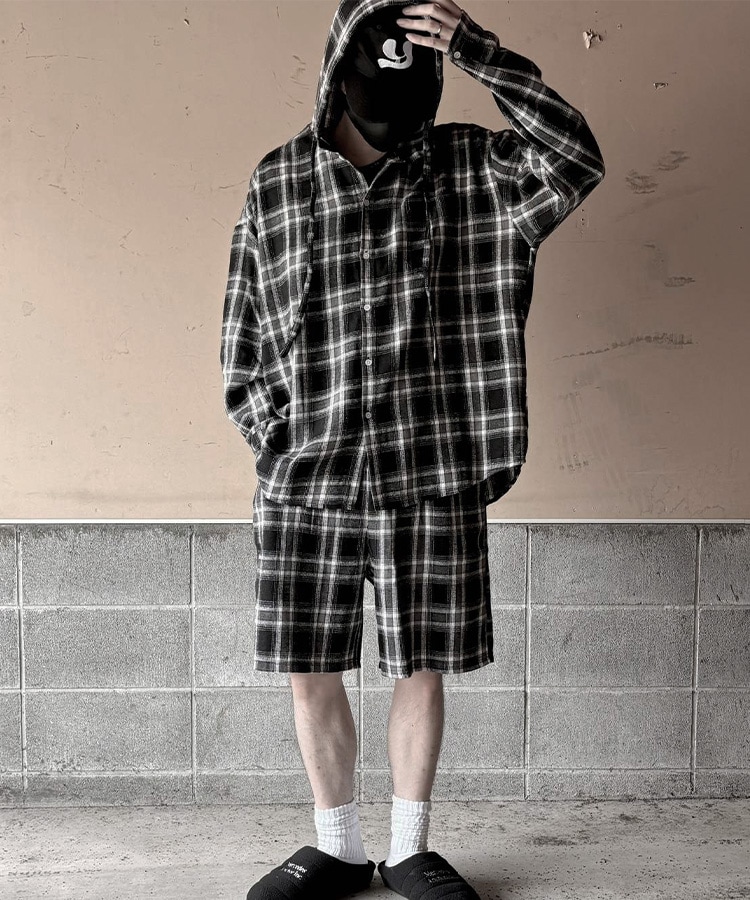 Loose Check Hoodie Shirt